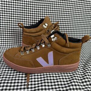 Veja Women's Roraima Nubuck Brown Purple Hi-Top Sneaker Shoes Size 8